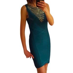Bebe Embellished Party Dress Teal Green XS